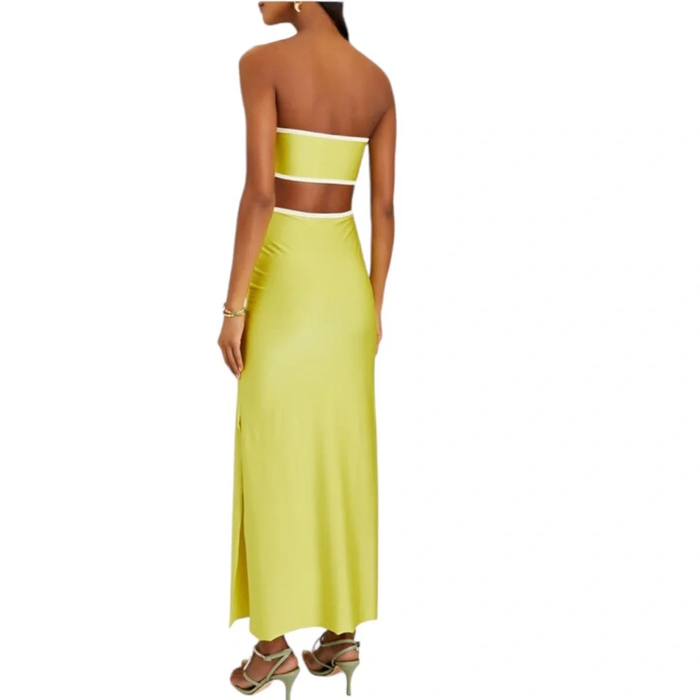 BAOBAB Mambo Evening Dress Neon Yellow Strapless Bandeau Cutout Small Women's - Picture 2 of 11